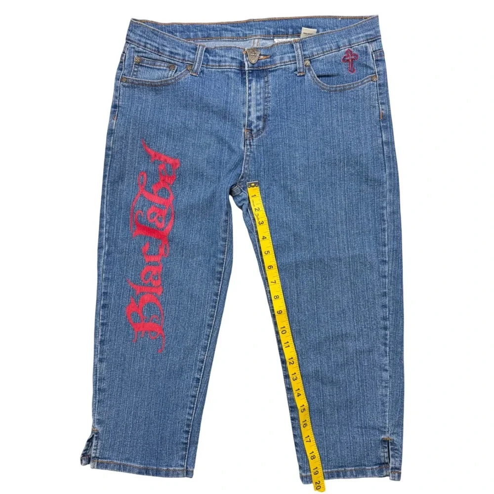 Black Label‎ Y2K Capri Jeans 13 14 Rose Graphic Blue